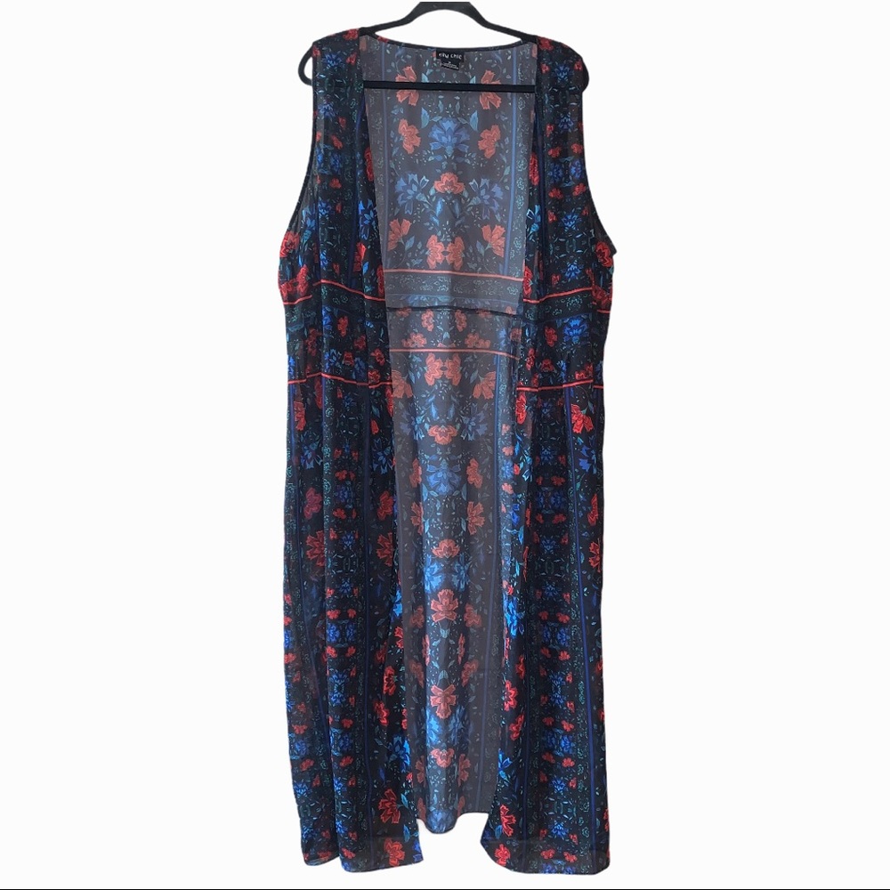 City Chic sleeveless duster kimono sheer floral XL